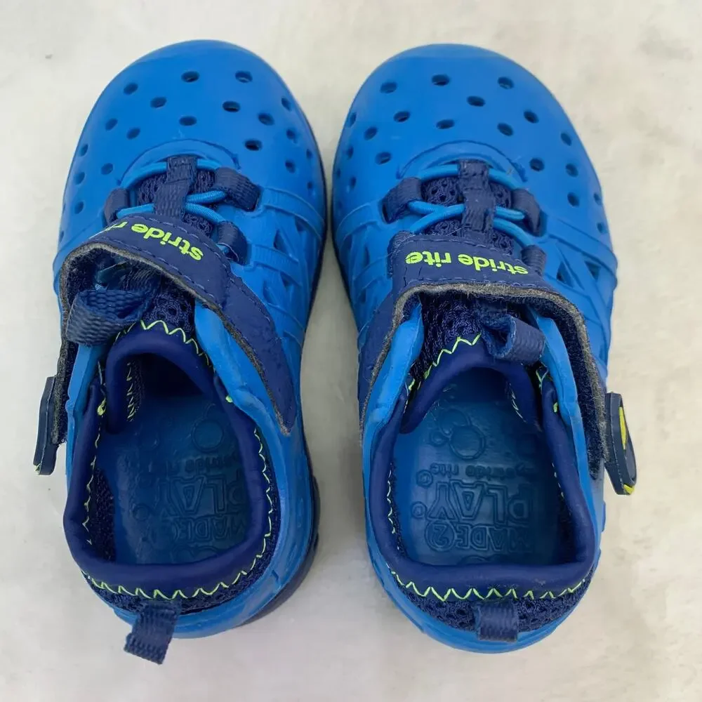 Stride Rite M2P Phibian Boys Sz 5 Water Shoes Blue Navy Slip On Straps Beach